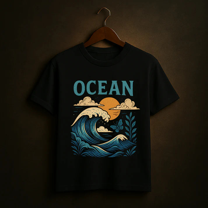 Ocean Vibes – Vintage Sunset Wave Graphic T-Shirt