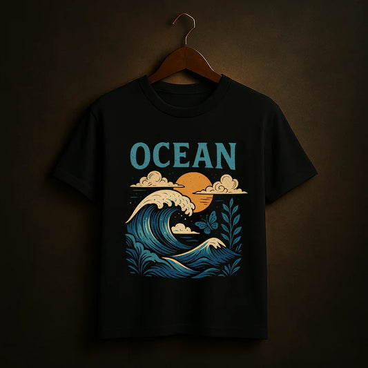 Ocean Vibes – Vintage Sunset Wave Graphic T-Shirt