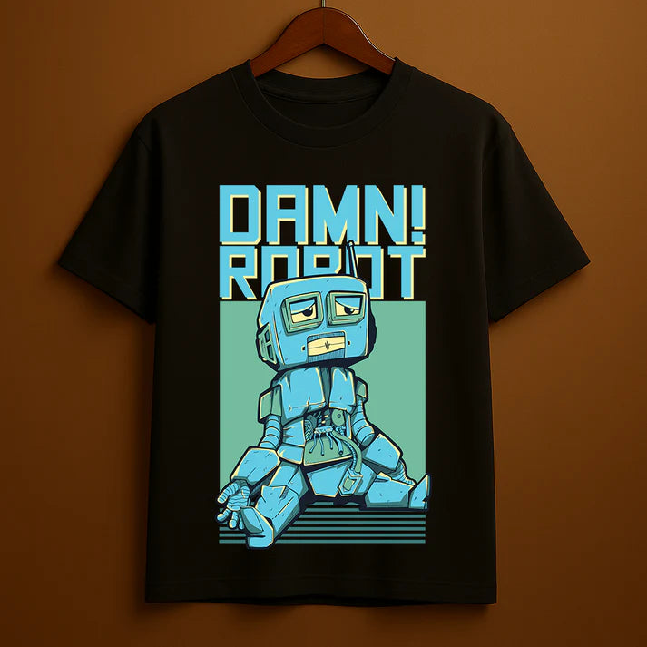 Damn Robot – Broken Bot Cartoon Graphic T-Shirt